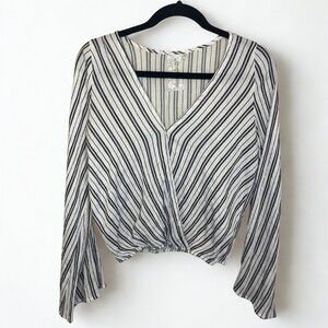 Sadie & Sage Callie Striped Surplus Top in black and ivory